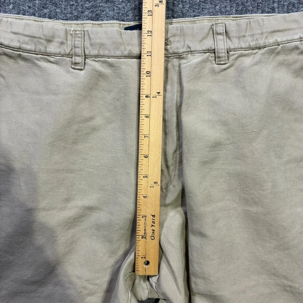IZOD Mens Chino Pants Size 36x32 Beige Cotton Linen Flat Front High Rise